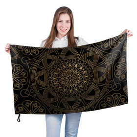 Флаг 3D с принтом Золотая мандала в Тюмени, 100% полиэстер | плотность ткани — 95 г/м2, размер — 67 х 109 см. Принт наносится с одной стороны | орнамент | узоры | фрактал