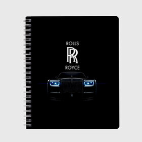Тетрадь с принтом Rolls Royce phantom в Тюмени, 100% бумага | 48 листов, плотность листов — 60 г/м2, плотность картонной обложки — 250 г/м2. Листы скреплены сбоку удобной пружинной спиралью. Уголки страниц и обложки скругленные. Цвет линий — светло-серый
 | luxury | phantom | rich | rolls royce | rr | авто | автомобили | бренд | известные | логотип | машина | надписи | огни | ролс ройс | роскошь | тень | фары | черный