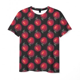 Мужская футболка 3D с принтом Яблочки в Тюмени, 100% полиэфир | прямой крой, круглый вырез горловины, длина до линии бедер | Тематика изображения на принте: 