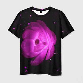 Мужская футболка 3D с принтом Цветок в Тюмени, 100% полиэфир | прямой крой, круглый вырез горловины, длина до линии бедер | лепестки | модные | природа | растения | розовый | тренды | фон | цвет | цветок | цветы | черный