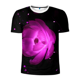 Мужская футболка 3D спортивная с принтом Цветок в Тюмени, 100% полиэстер с улучшенными характеристиками | приталенный силуэт, круглая горловина, широкие плечи, сужается к линии бедра | лепестки | модные | природа | растения | розовый | тренды | фон | цвет | цветок | цветы | черный