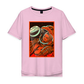 Мужская футболка хлопок Oversize с принтом Юрий Гагарин в Тюмени, 100% хлопок | свободный крой, круглый ворот, “спинка” длиннее передней части | иллюминатор | первый космонавт | советский союз | ссср