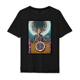 Мужская футболка хлопок Oversize с принтом Джон Кеннеди в Тюмени, 100% хлопок | свободный крой, круглый ворот, “спинка” длиннее передней части | apollo | nasa | usa | аполлон | высадка на луну | космическая гонка | луна | лунная программа | наса | президент америки | сша