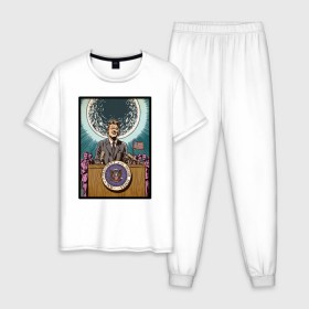 Мужская пижама хлопок с принтом Джон Кеннеди в Тюмени, 100% хлопок | брюки и футболка прямого кроя, без карманов, на брюках мягкая резинка на поясе и по низу штанин
 | apollo | nasa | usa | аполлон | высадка на луну | космическая гонка | луна | лунная программа | наса | президент америки | сша