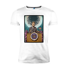 Мужская футболка премиум с принтом Джон Кеннеди в Тюмени, 92% хлопок, 8% лайкра | приталенный силуэт, круглый вырез ворота, длина до линии бедра, короткий рукав | apollo | nasa | usa | аполлон | высадка на луну | космическая гонка | луна | лунная программа | наса | президент америки | сша