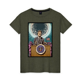 Женская футболка хлопок с принтом Джон Кеннеди в Тюмени, 100% хлопок | прямой крой, круглый вырез горловины, длина до линии бедер, слегка спущенное плечо | apollo | nasa | usa | аполлон | высадка на луну | космическая гонка | луна | лунная программа | наса | президент америки | сша