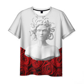 Мужская футболка 3D с принтом Унисекс / Snake roses girl в Тюмени, 100% полиэфир | прямой крой, круглый вырез горловины, длина до линии бедер | букет | веты | красный | лепестки | модные | полосы | природа | растения | розочки | розы | сад | тренды | цвет | черный