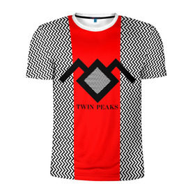 Мужская футболка 3D спортивная с принтом Twin Peaks в Тюмени, 100% полиэстер с улучшенными характеристиками | приталенный силуэт, круглая горловина, широкие плечи, сужается к линии бедра | twin peaks | абстракция | арт | зигзаговые | лого | надпись | полосы | сериал | твин пикс | фильмы