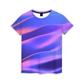 Женская футболка 3D с принтом Water Colors в Тюмени, 100% полиэфир ( синтетическое хлопкоподобное полотно) | прямой крой, круглый вырез горловины, длина до линии бедер | абстракция | вода.цветные | волны | краски | море | радужные | розовый | синий | фиолетовый | цвет | цвета | яркие
