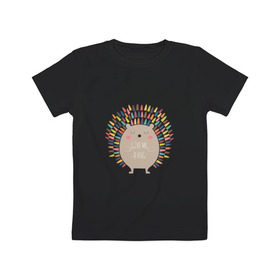 Детская футболка хлопок с принтом Ёжик в Тюмени, 100% хлопок | круглый вырез горловины, полуприлегающий силуэт, длина до линии бедер | ежик | кот | котэ | кофе | машина | пончик