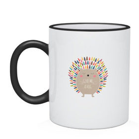 Кружка двухцветная с принтом Ёжик в Тюмени, керамика | объем — 330 мл, диаметр — 80 мм. Цветная ручка и кайма сверху, в некоторых цветах — вся внутренняя часть | ежик | кот | котэ | кофе | машина | пончик