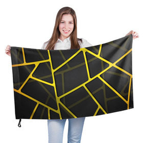 Флаг 3D с принтом Желтая сетка в Тюмени, 100% полиэстер | плотность ткани — 95 г/м2, размер — 67 х 109 см. Принт наносится с одной стороны | yellow | абстракция | желтый | линия.line | сетка