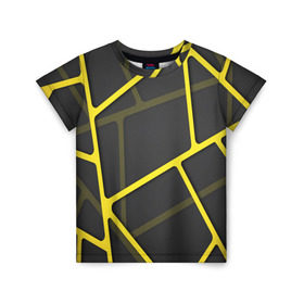 Детская футболка 3D с принтом Желтая сетка в Тюмени, 100% гипоаллергенный полиэфир | прямой крой, круглый вырез горловины, длина до линии бедер, чуть спущенное плечо, ткань немного тянется | yellow | абстракция | желтый | линия.line | сетка