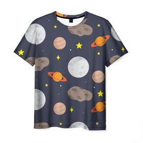 Мужская футболка 3D с принтом Луна в Тюмени, 100% полиэфир | прямой крой, круглый вырез горловины, длина до линии бедер | астероид | луна | метеорит | планета | сатурн | юпитер