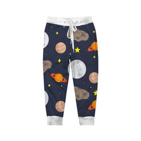 Детские брюки 3D с принтом Луна в Тюмени, 100% полиэстер | манжеты по низу, эластичный пояс регулируется шнурком, по бокам два кармана без застежек, внутренняя часть кармана из мелкой сетки | астероид | луна | метеорит | планета | сатурн | юпитер