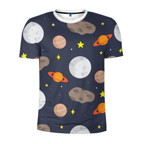 Мужская футболка 3D спортивная с принтом Луна в Тюмени, 100% полиэстер с улучшенными характеристиками | приталенный силуэт, круглая горловина, широкие плечи, сужается к линии бедра | астероид | луна | метеорит | планета | сатурн | юпитер