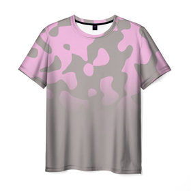 Мужская футболка 3D с принтом Камуфляж пурпурно-розовый Up в Тюмени, 100% полиэфир | прямой крой, круглый вырез горловины, длина до линии бедер | 