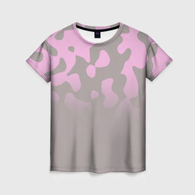 Женская футболка 3D с принтом Камуфляж пурпурно-розовый Up в Тюмени, 100% полиэфир ( синтетическое хлопкоподобное полотно) | прямой крой, круглый вырез горловины, длина до линии бедер | 