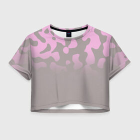 Женская футболка 3D укороченная с принтом Камуфляж пурпурно-розовый Up в Тюмени, 100% полиэстер | круглая горловина, длина футболки до линии талии, рукава с отворотами | 
