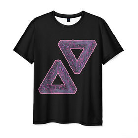 Мужская футболка 3D с принтом Треугольники Пенроуза в Тюмени, 100% полиэфир | прямой крой, круглый вырез горловины, длина до линии бедер | иллюзия | невероятный | невозможный | несуществующий | треугольник | трибар
