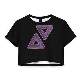 Женская футболка 3D укороченная с принтом Треугольники Пенроуза в Тюмени, 100% полиэстер | круглая горловина, длина футболки до линии талии, рукава с отворотами | иллюзия | невероятный | невозможный | несуществующий | треугольник | трибар