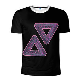 Мужская футболка 3D спортивная с принтом Треугольники Пенроуза в Тюмени, 100% полиэстер с улучшенными характеристиками | приталенный силуэт, круглая горловина, широкие плечи, сужается к линии бедра | иллюзия | невероятный | невозможный | несуществующий | треугольник | трибар