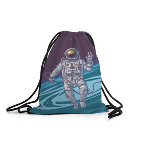Рюкзак-мешок 3D с принтом Привет из космоса в Тюмени, 100% полиэстер | плотность ткани — 200 г/м2, размер — 35 х 45 см; лямки — толстые шнурки, застежка на шнуровке, без карманов и подкладки | астронавт | галактика | звезды | космонавт | космос
