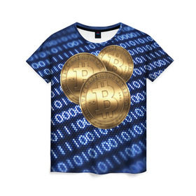 Женская футболка 3D с принтом Bitcoin в Тюмени, 100% полиэфир ( синтетическое хлопкоподобное полотно) | прямой крой, круглый вырез горловины, длина до линии бедер | bitcoin | блокчейн | криптовалюта