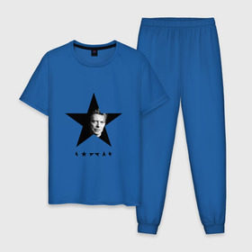 Мужская пижама хлопок с принтом Звезда Дэвида Боуи в Тюмени, 100% хлопок | брюки и футболка прямого кроя, без карманов, на брюках мягкая резинка на поясе и по низу штанин
 | Тематика изображения на принте: bowie | david | альтернативный | арт | боуи | глэм | джаз | дэвид | музыка | музыкант | певец | поп | попрок | психоделический | рок | соул | хард | хардрок | экспериментальный | электронная | эмбиент