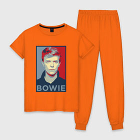 Женская пижама хлопок с принтом David Bowie в Тюмени, 100% хлопок | брюки и футболка прямого кроя, без карманов, на брюках мягкая резинка на поясе и по низу штанин | Тематика изображения на принте: bowie | david | альтернативный | арт | боуи | глэм | джаз | дэвид | музыка | музыкант | певец | поп | попрок | психоделический | рок | соул | хард | хардрок | экспериментальный | электронная | эмбиент