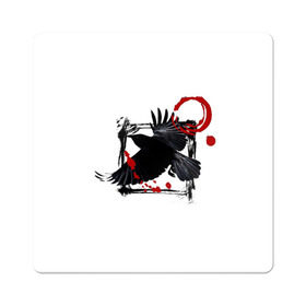 Магнит виниловый Квадрат с принтом Треш-полька Ворон в Тюмени, полимерный материал с магнитным слоем | размер 9*9 см, закругленные углы | ворон | тату | татуировка | треш полька