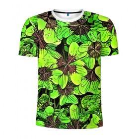 Мужская футболка 3D спортивная с принтом Clover pattern в Тюмени, 100% полиэстер с улучшенными характеристиками | приталенный силуэт, круглая горловина, широкие плечи, сужается к линии бедра | pattern | абстракция | арт | клевер | листья | паттерн | узор
