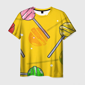 Мужская футболка 3D с принтом Чупа-Чупс в Тюмени, 100% полиэфир | прямой крой, круглый вырез горловины, длина до линии бедер | конфеты | леденец | паттерн | сладость | узор | чупа чупс