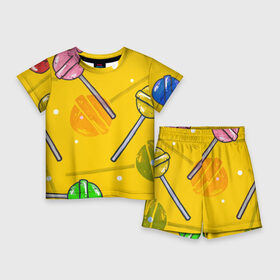 Детский костюм с шортами 3D с принтом Чупа Чупс в Тюмени,  |  | Тематика изображения на принте: конфеты | леденец | паттерн | сладость | узор | чупа чупс