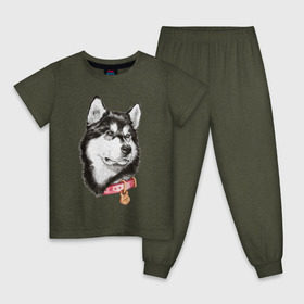 Детская пижама хлопок с принтом Маламут в Тюмени, 100% хлопок |  брюки и футболка прямого кроя, без карманов, на брюках мягкая резинка на поясе и по низу штанин
 | аляска | карандаш | маламут | рисунок | собака | хаски