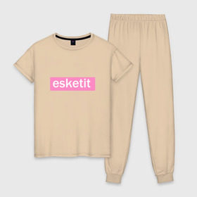 Женская пижама хлопок с принтом Esketit в Тюмени, 100% хлопок | брюки и футболка прямого кроя, без карманов, на брюках мягкая резинка на поясе и по низу штанин | lets get it | lil pump | лил памп | эщкере