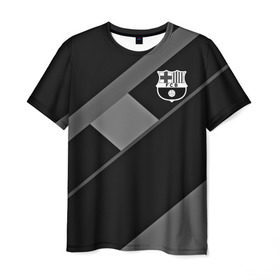 Мужская футболка 3D с принтом FC Barcelona gray collection в Тюмени, 100% полиэфир | прямой крой, круглый вырез горловины, длина до линии бедер | Тематика изображения на принте: fc barcelona | мяч | спорт | футбол | чеппионат