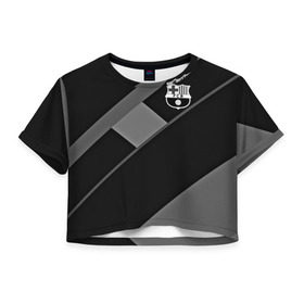 Женская футболка 3D укороченная с принтом FC Barcelona gray collection в Тюмени, 100% полиэстер | круглая горловина, длина футболки до линии талии, рукава с отворотами | Тематика изображения на принте: fc barcelona | мяч | спорт | футбол | чеппионат