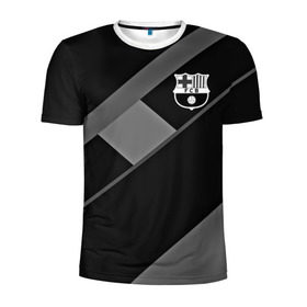 Мужская футболка 3D спортивная с принтом FC Barcelona gray collection в Тюмени, 100% полиэстер с улучшенными характеристиками | приталенный силуэт, круглая горловина, широкие плечи, сужается к линии бедра | Тематика изображения на принте: fc barcelona | мяч | спорт | футбол | чеппионат