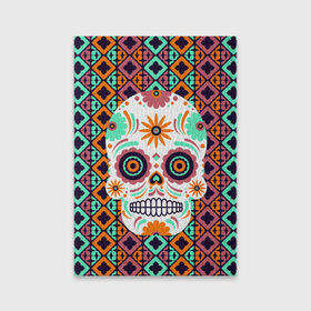 Обложка для паспорта матовая кожа с принтом Цветочный череп в Тюмени, натуральная матовая кожа | размер 19,3 х 13,7 см; прозрачные пластиковые крепления | Тематика изображения на принте: skull | мексика | орнамент | узоры | цветы | череп