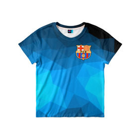 Детская футболка 3D с принтом FC Barcelona blue polygon 2018 в Тюмени, 100% гипоаллергенный полиэфир | прямой крой, круглый вырез горловины, длина до линии бедер, чуть спущенное плечо, ткань немного тянется | Тематика изображения на принте: fc barcelona | мяч | спорт | футбол | чеппионат 