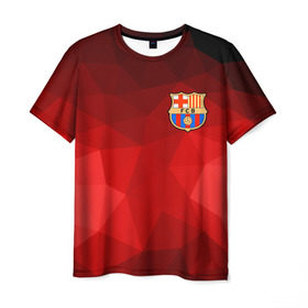Мужская футболка 3D с принтом FC Barcelona red polygon 2018 в Тюмени, 100% полиэфир | прямой крой, круглый вырез горловины, длина до линии бедер | fc barcelona | мяч | спорт | футбол | чеппионат