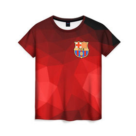 Женская футболка 3D с принтом FC Barcelona red polygon 2018 в Тюмени, 100% полиэфир ( синтетическое хлопкоподобное полотно) | прямой крой, круглый вырез горловины, длина до линии бедер | Тематика изображения на принте: fc barcelona | мяч | спорт | футбол | чеппионат