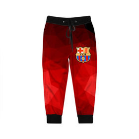 Детские брюки 3D с принтом FC Barcelona red polygon 2018 в Тюмени, 100% полиэстер | манжеты по низу, эластичный пояс регулируется шнурком, по бокам два кармана без застежек, внутренняя часть кармана из мелкой сетки | fc barcelona | мяч | спорт | футбол | чеппионат