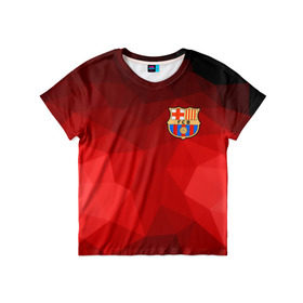 Детская футболка 3D с принтом FC Barcelona red polygon 2018 в Тюмени, 100% гипоаллергенный полиэфир | прямой крой, круглый вырез горловины, длина до линии бедер, чуть спущенное плечо, ткань немного тянется | fc barcelona | мяч | спорт | футбол | чеппионат