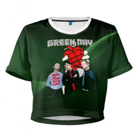 Женская футболка 3D укороченная с принтом Группа Green Day в Тюмени, 100% полиэстер | круглая горловина, длина футболки до линии талии, рукава с отворотами | american idiot | green day | альтернативный | билли джо армстронг | грин дей | группа | зелёный день | майк дёрнт | музыка | надпись | панк | поп | поппанк | рок | тре кул