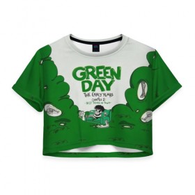 Женская футболка 3D укороченная с принтом Монстр Green Day в Тюмени, 100% полиэстер | круглая горловина, длина футболки до линии талии, рукава с отворотами | american idiot | green day | альтернативный | билли джо армстронг | грин дей | группа | зелёный день | майк дёрнт | музыка | надпись | панк | поп | поппанк | рок | тре кул