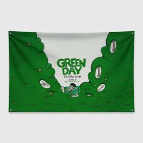 Флаг-баннер с принтом Монстр Green Day в Тюмени, 100% полиэстер | размер 67 х 109 см, плотность ткани — 95 г/м2; по краям флага есть четыре люверса для крепления | american idiot | green day | альтернативный | билли джо армстронг | грин дей | группа | зелёный день | майк дёрнт | музыка | надпись | панк | поп | поппанк | рок | тре кул
