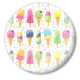 Значок с принтом мороженное в Тюмени,  металл | круглая форма, металлическая застежка в виде булавки | dessert | food | ice cream | sweets | десерт | еда | мороженное | сладости