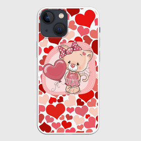 Чехол для iPhone 13 mini с принтом kitty в Тюмени,  |  | cat | kitty | love | бантик | кошечка | любовь | сердечки